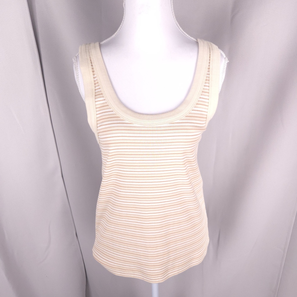 Haven Well Within Vest Women M Beige Striped Scoop Neck Organic Cotton Soft Knit